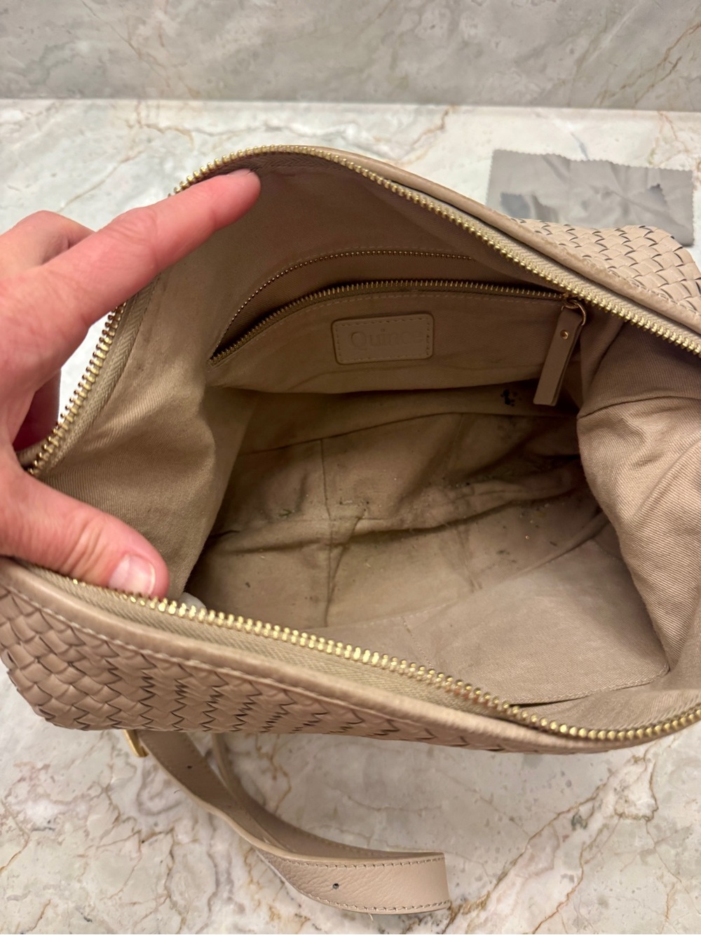 Quince Italian Leather Convertible Crescent Shoulder Bag Size Large in Taupe - Picture 11 of 12